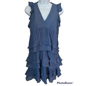 BCBG Maxazria Blue Layered Ruffle V Neck Blue Summer Dress size XS
